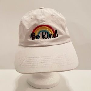 Be kind white hat. Adjustable in the back